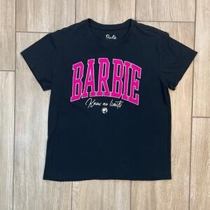 Barbie Know No Limits Graphic Tee Black Pink Embossed Logo Women’s Small
